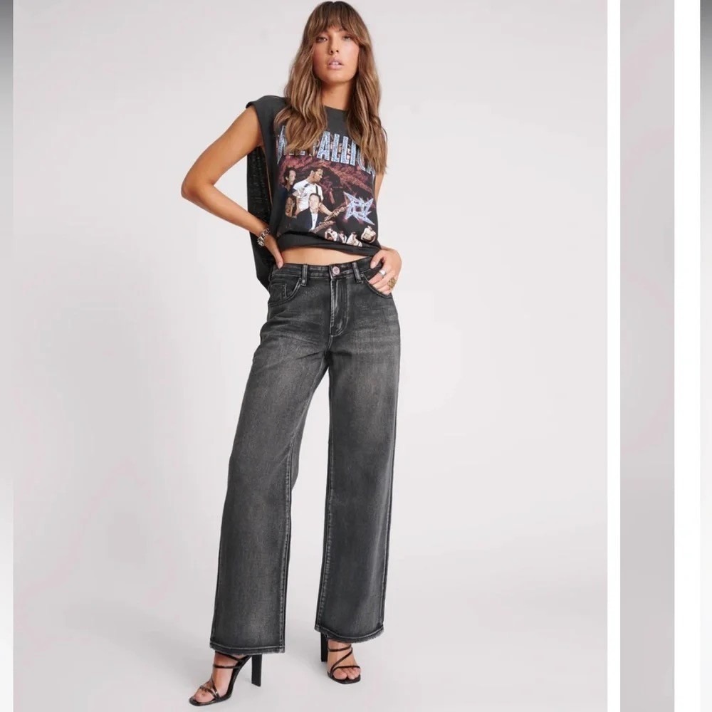 One‎ Teaspoon Jackson Mid Rise Wide Leg Jeans Faded Black Size 27 NWT